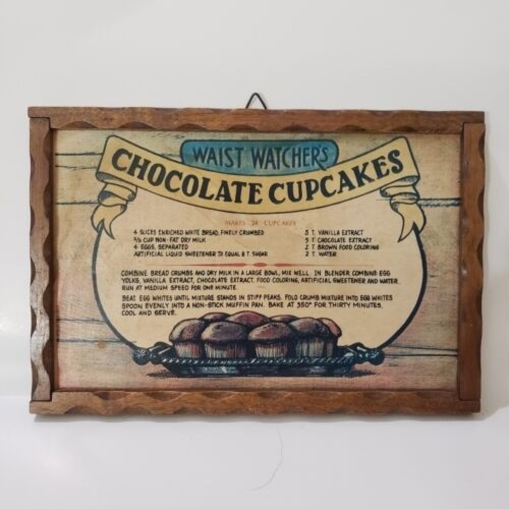 Vintage Wooden Sign Waist Watchers Choclate Cupcakes 9.5" x 6.5"